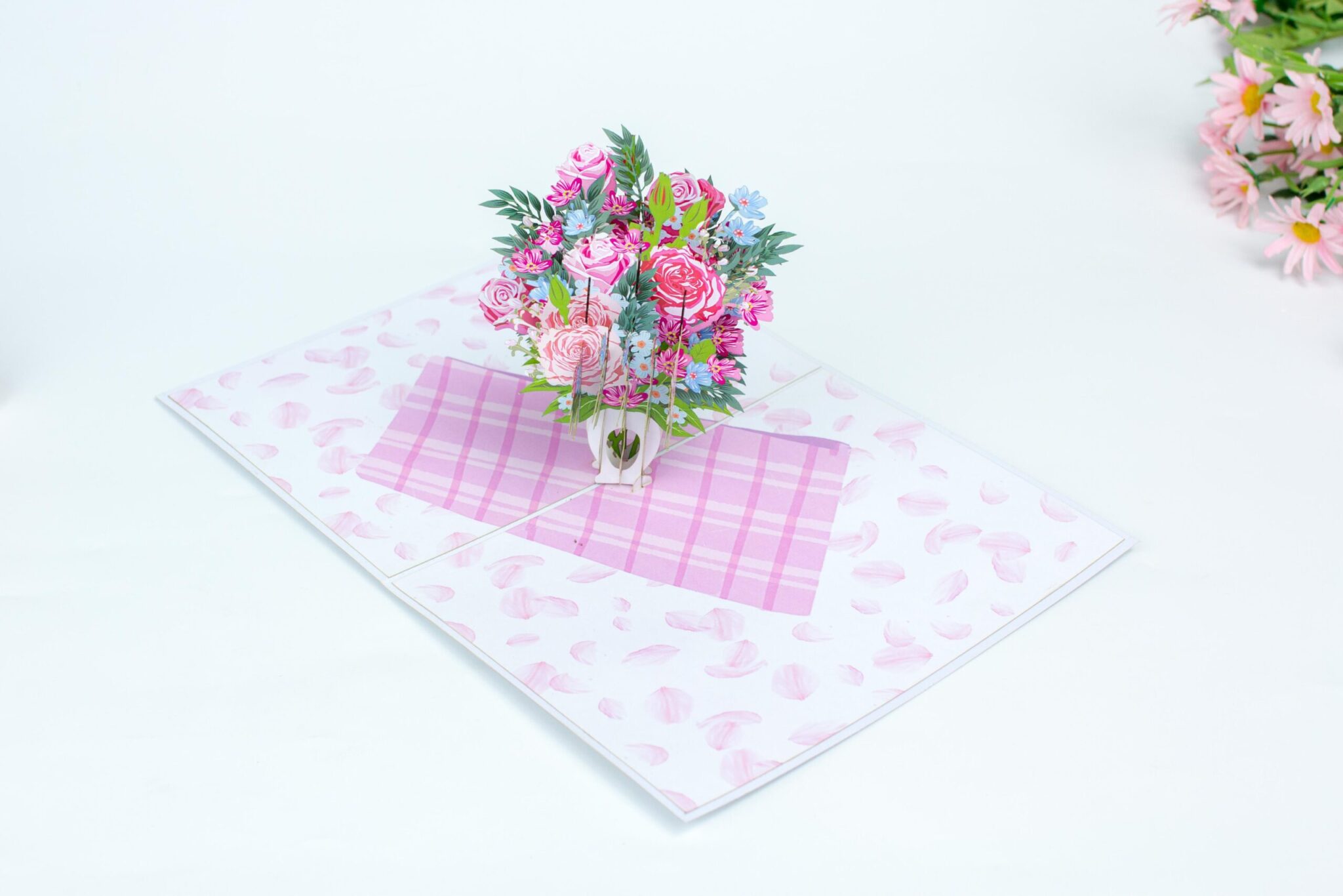 Pink Rose Vase Pop Up Card Kiricard