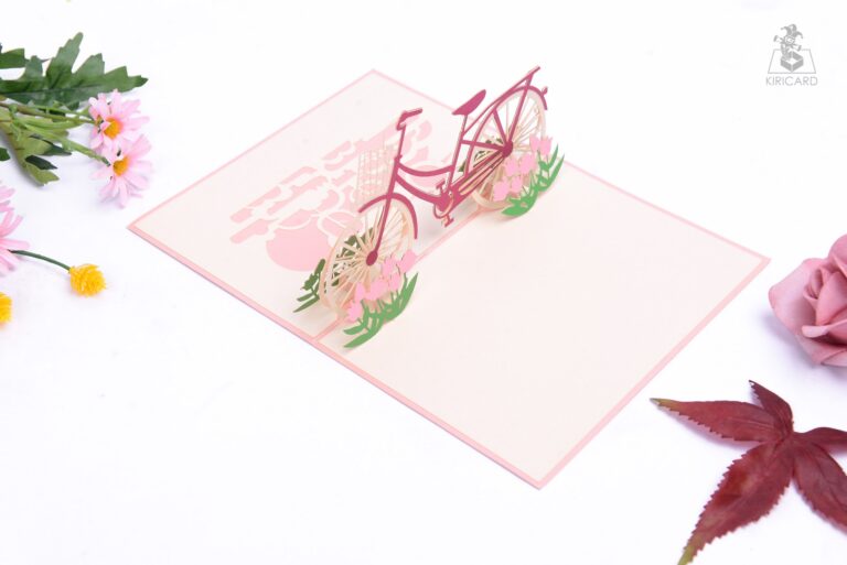 Pink Floral Bike Pop Up Card Kiricard