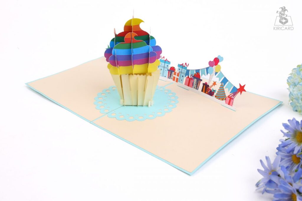 Birthday Rainbow Cupcake Pop Up Card - Kiricard