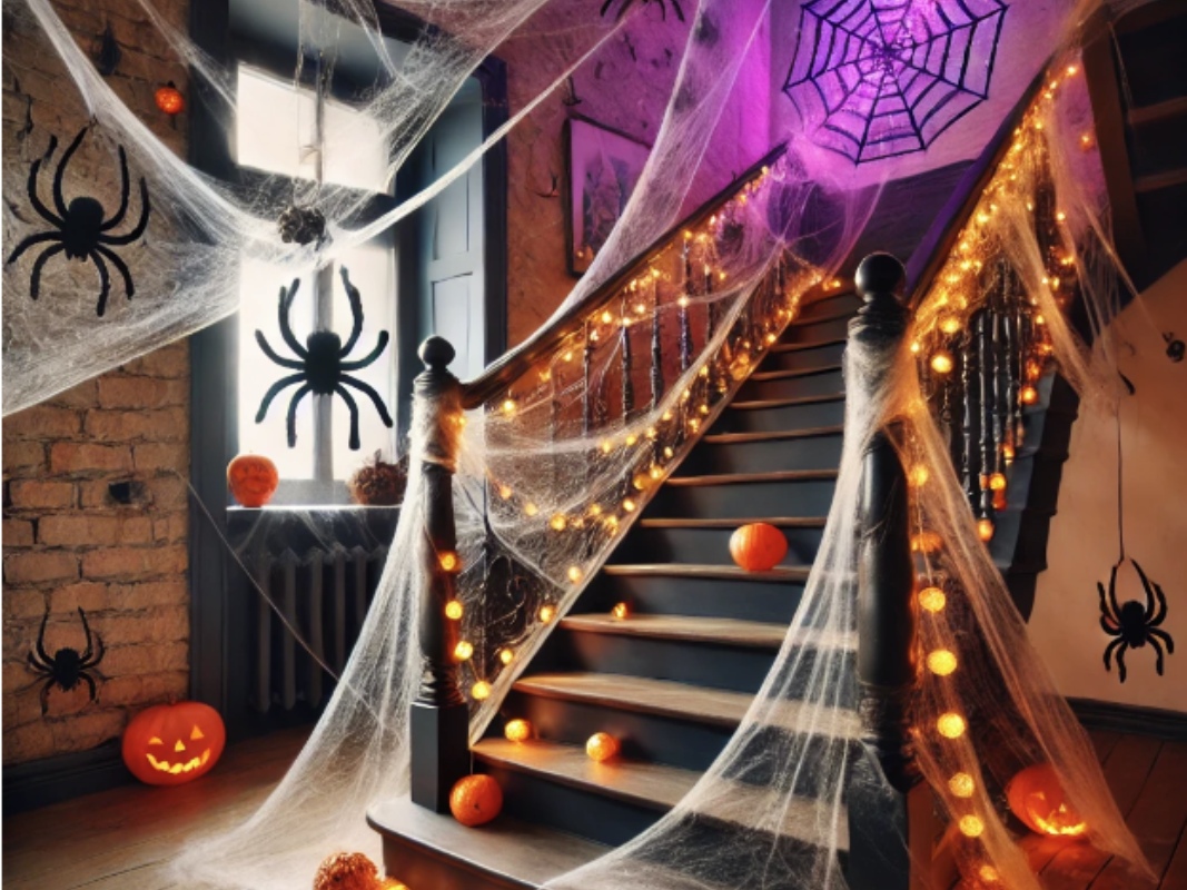 halloween-decoration-spider-web-staircase