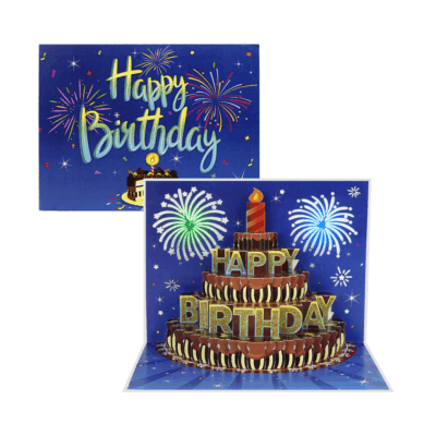 3D Happy Birthday cake card with music chip and candle detail