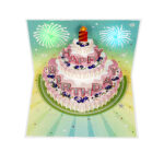 Handmade musical birthday card with glitter text and colorful fireworks