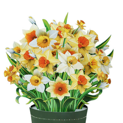 3D paper daffodil bouquet card in vase design for spring or birthday gifts