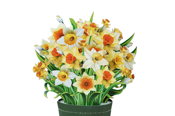 3D paper daffodil bouquet card in vase design for spring or birthday gifts