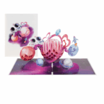 Romantic 3D Cosmic Love Adventure Pop-up Card showing astronauts in space surrounded by planets and hearts