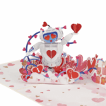 Robot of Love Pop Up Card with heart-shaped decorations