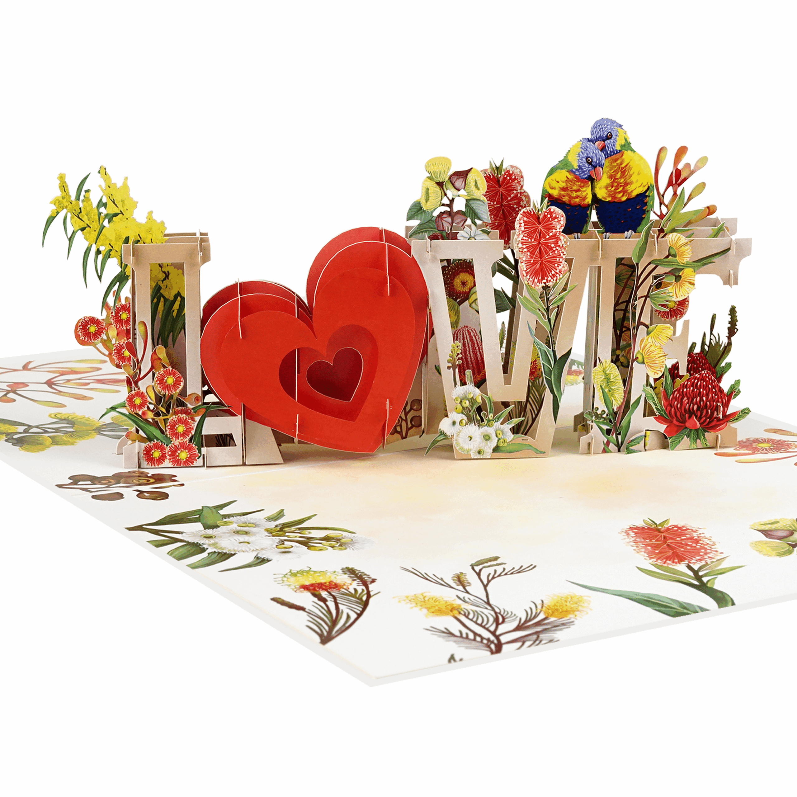 LV098 (8) 3D Love pop-up card with red heart and floral design for romantic occasions