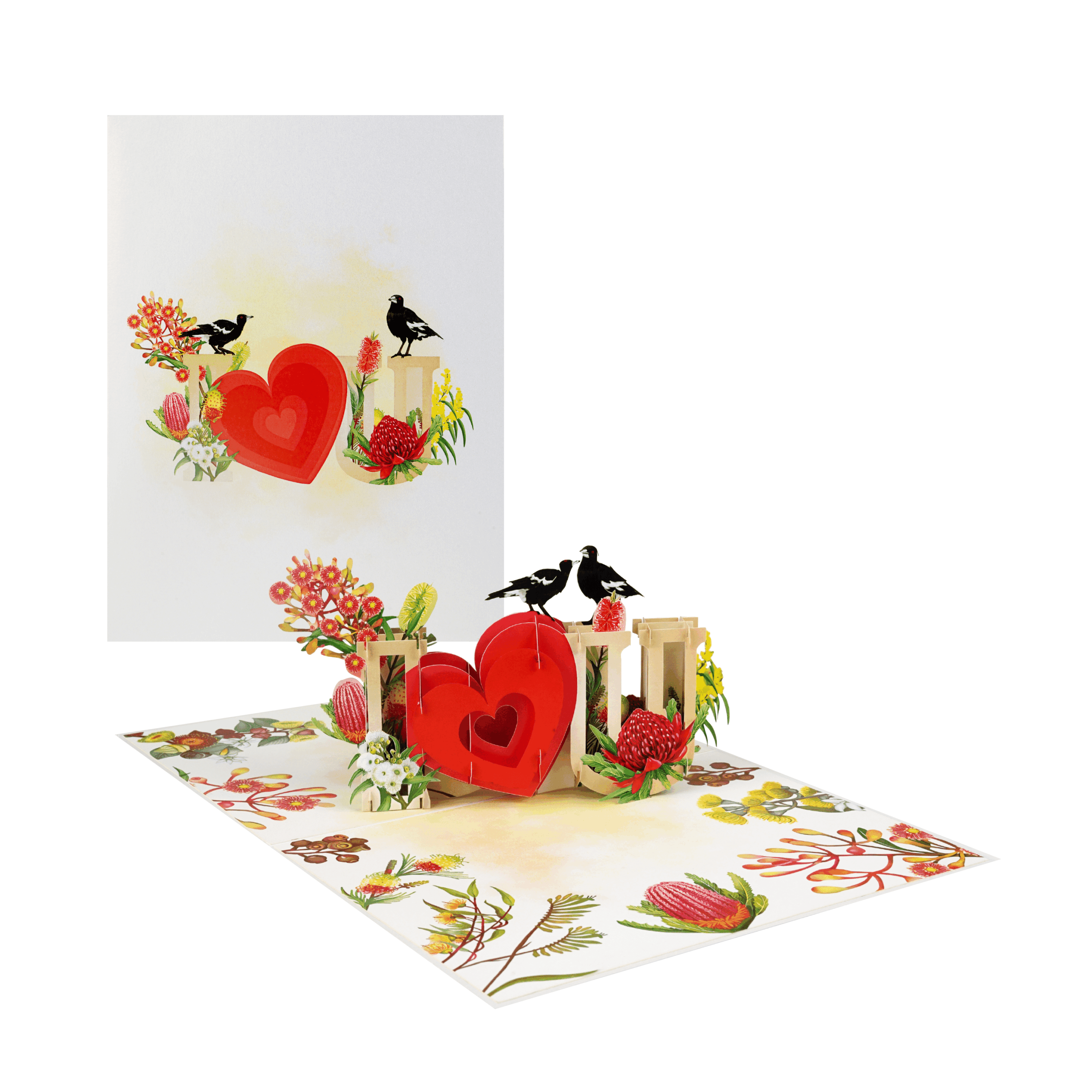 LV099 (2) I Love You Pop Up Card – Romantic 3D Heart with Birds & Flowers