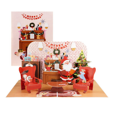Santa's Cozy Room 3D pop-up card with living room scene
