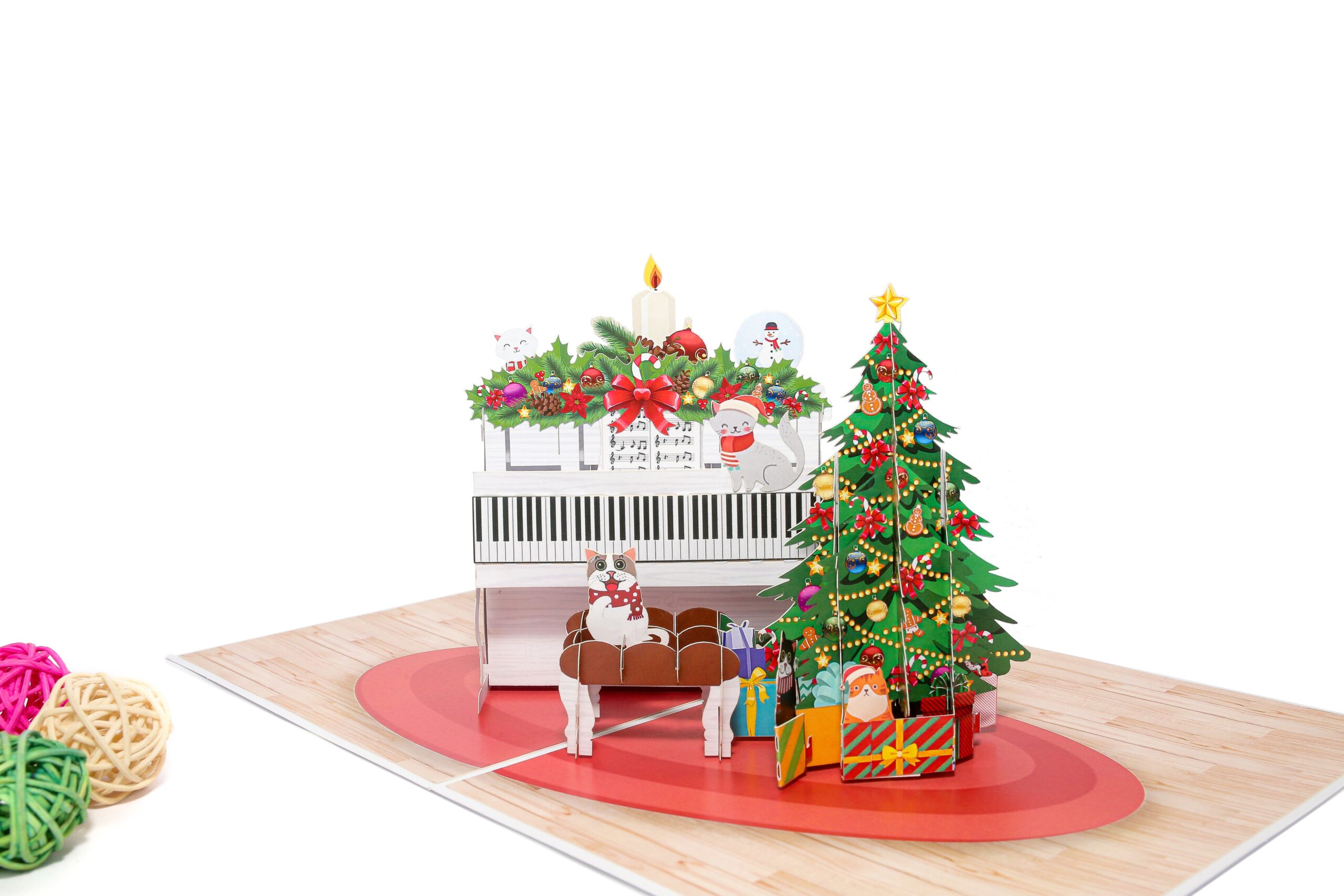 Christmas piano cat with christmas tree