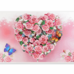 Pink Rose Heart 3D Card, pink roses in heart shape with butterflies