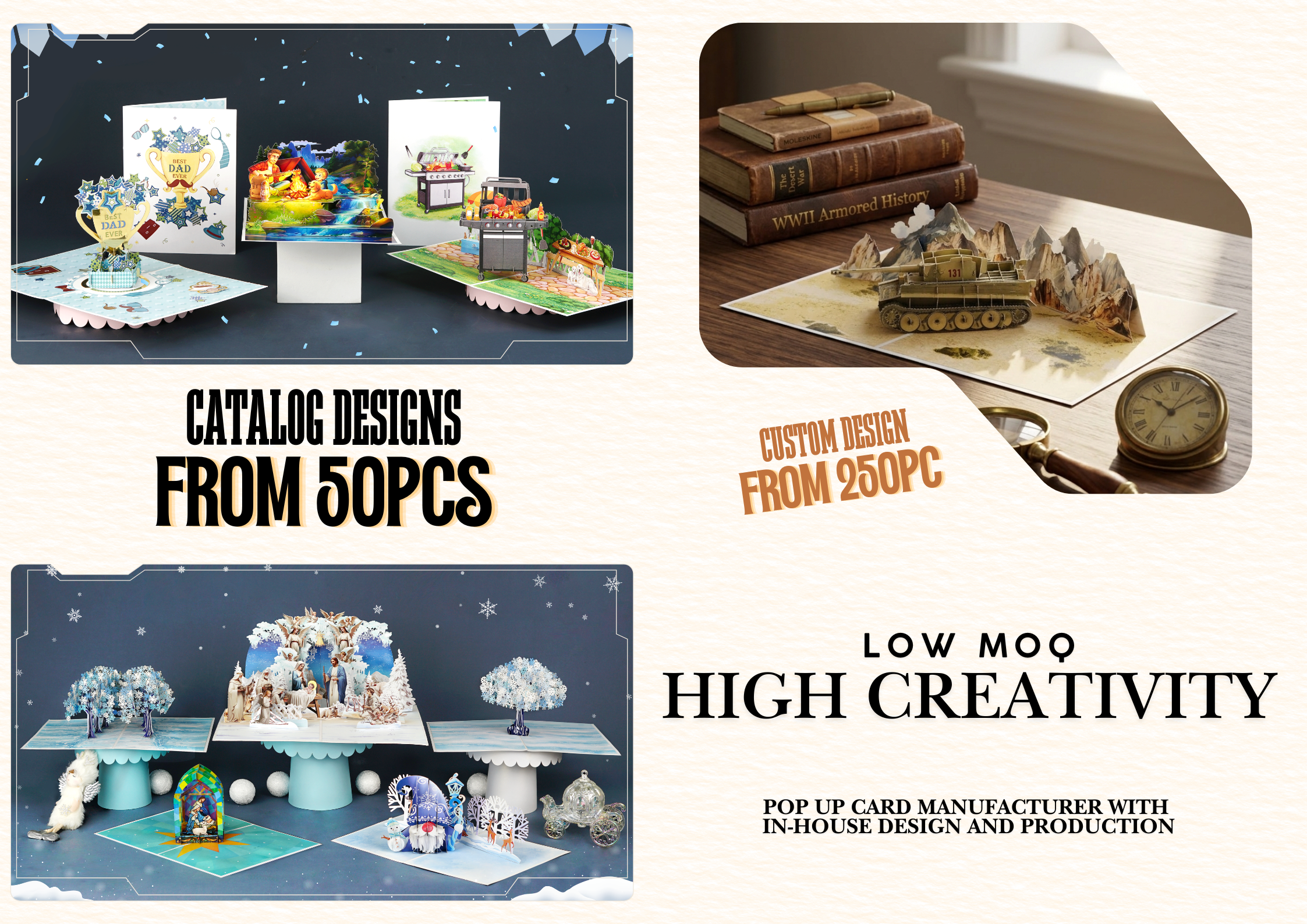 MOQ for custom pop up cards